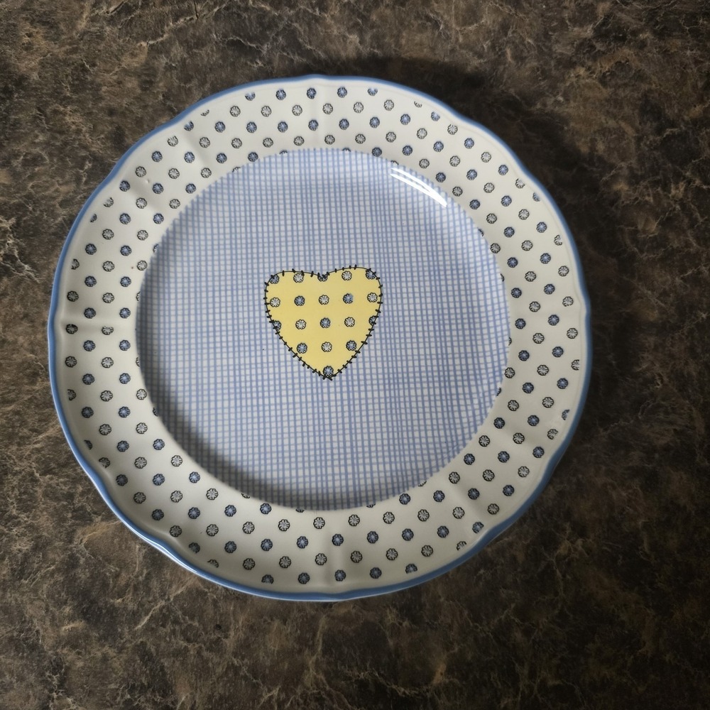 Richard‎ Ginori Heart Salad Plate 8.5" flowers blue burlap look